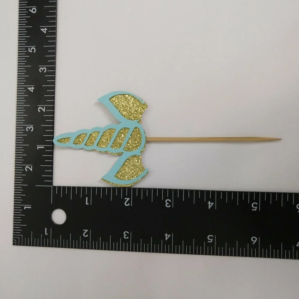 Unicorn Cupcake Party Pics Gold Glitter And Aqua 24 per Pack